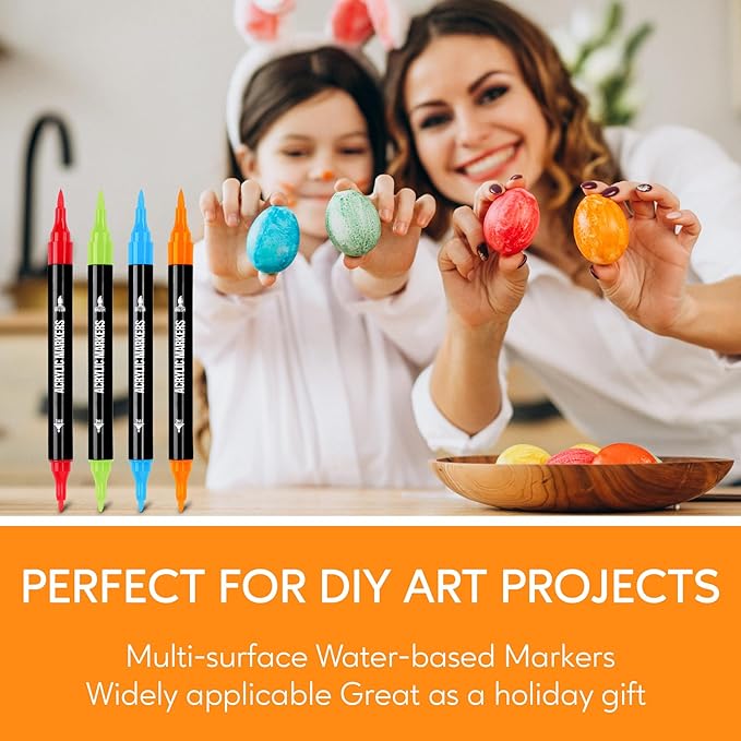 72 Colors Acrylic Paint Markers, Dual Tip with Fine Tip and Brush Tip Pens for Stone, Wood, Calligraphy, Canvas, Ceramic, Metal, Glass, Rock Painting, DIY Crafts