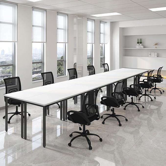 Bonzy Home Conference Tables 20ft Office Computer Desk for Meeting Room Study Writing Printer Podcast Table for 24 People Modern White 10PCS 236.2"x47.2"x29.5"