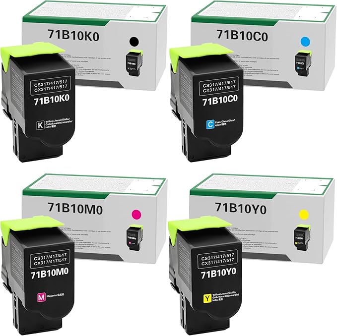 Remanufactured Toner Cartridge Replacement for Lexmark CS317 CS417 CS417dn CX317 CX317dn CX417 CS317dn CS517 CX517 CX417de 71B10K0 71B10C0 71B10M0 71B10Y0 71B0010 (High Yeild, 4-Pack)