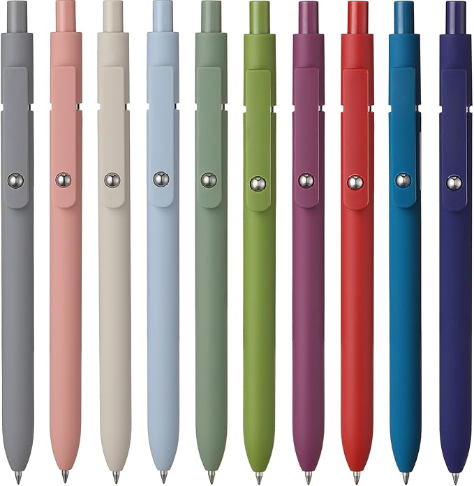 Epakh 10 Pcs Gel Pens, 0.5mm Quick Dry Black Ink Pens Fine Point Smooth Writing Pens Retractable Ballpoint Pens, Aesthetic Pens Office Supplies Gifts for Women Men School Office(Rustic Color)