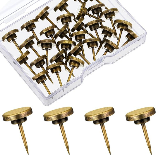 30 Pieces Push Pins, Metal Thumb Tacks for Picture Photo Hanging, Wall Pins for Board Posters Bulletin Maps, Wall Tack for Office Home Decorative(Bronze)