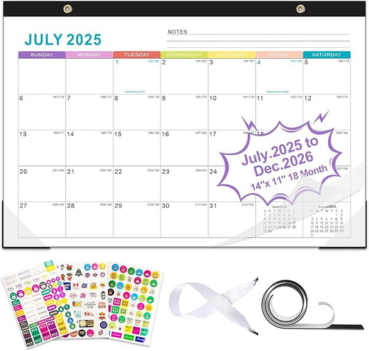 Gannyfer Calendar 2025-2026, Fridge Calendar Magnet, 18 Monthly Small Yearly Desk/Wall Calendar, July 2025 - Dec 2026, 14" x 11", with Plastic Cover Corner Protectors Hanging String, Organizers for Office, Home and School (3 Sticker)