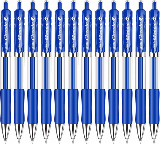 Classic Retractable Gel Roller Pens, 0.7mm Fine Point, Blue Ink (Blue Ink - 12 Packs)
