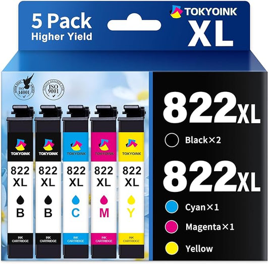822XL Remanufactured Replacement for Epson 822XL Ink Cartridges Combo Pack 822 822 XL T822XL Ink for Workforce Pro WF-3820 WF-4830 WF-4820 WF-4830 WF-4833 WF-4834 Printer (5 Pack)