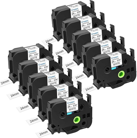 Cruxer 10 Pack Replacement for P-Touch TZe-251 TZ-251 TZe251 Black on White 24mm 0.94 Laminated Label Tape Compatible with Ptouch PT-D600 P700 P750W P710BT 2430PC P900W E500 P950NW Maker