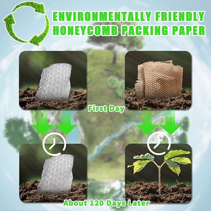 Honeycomb Packing Paper, MINHAO 15"x500' Eco Friendly Packing Paper for Moving Recyclable Honeycomb Paper Moving Supplies Bubble Paper Wrapping Protective Roll, With 36 Fragile Sticker Labels