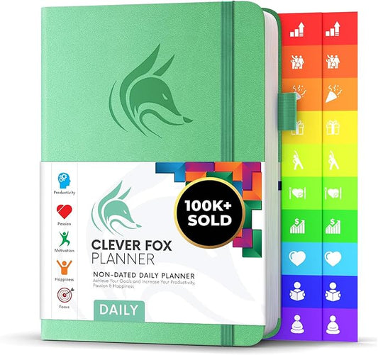 Clever Fox Daily Planner – Undated Planning Notebook with Hourly Schedule & To-Do List – Personal Day Task & Work Organizer, 6 Months (Mint)