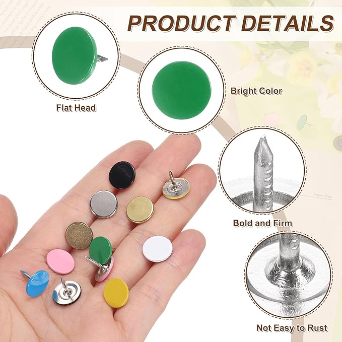 uxcell 100Pcs Upholstery Tacks, 11mmx10mm Flat Head Thumb Tack Decorative Furniture Nails Push Pins for Furniture Sofa Headboards, Green