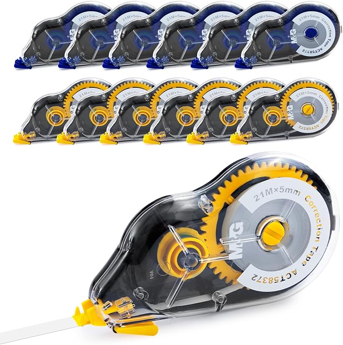 M&G 12 pack 68.9 Feet correction tape,826.8FT/ 252M in total, Correction tape bulk for School, Office, Note Taking, Journal,Easy to Use Applicator for Instant Corrections