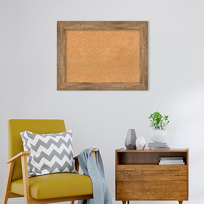 Amanti Art Natural Cork Board for Wall, 26x34 Vision Board with Brown Wood Frame, Medium Corkboard Office Decor for Home Organization, Rustic Farmhouse Corkboard Pinboard to display items for home