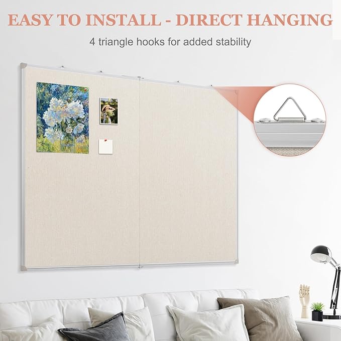 Double-Sided Large Cork Board with Linen, 60" x 40" Foldable Hanging Aluminum Framed Bulletin Board, Vision Board Pin Board Corkboards for Walls, Office, School Decor, 20 Pushpins