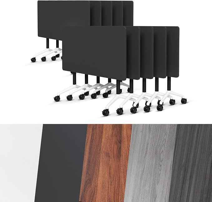Conference Room Table, Folding Conference Tables,Thicken Grey Tabletop,Flip Top Wooden Seminar Meeting Room Table for Conference Room Offices (10, Black, 70.8”)