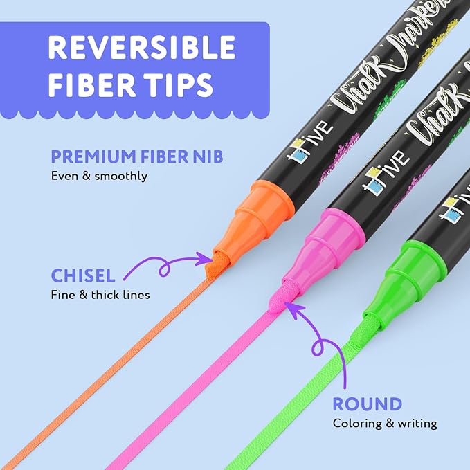 TFIVE Orange Liquid Chalk Markers - 2 Pack Bright Colors Erasable Chalk Marker Pens, Reversible Tip, Non-Toxic, for Chalkboards, Signs, Glass, Easy to use Chalk markers TF800