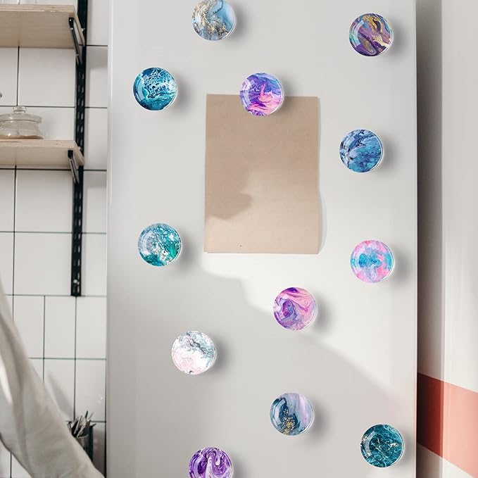 12Pcs Glass Strong Magnetic Refrigerator Magnet Fridge Sticker,Marble Crystal Fridge Magnets Decoration for Crafts,Strong Fridge Magnets for Kitchen, School,Office Whiteboard, Cabinet and Dishwasher