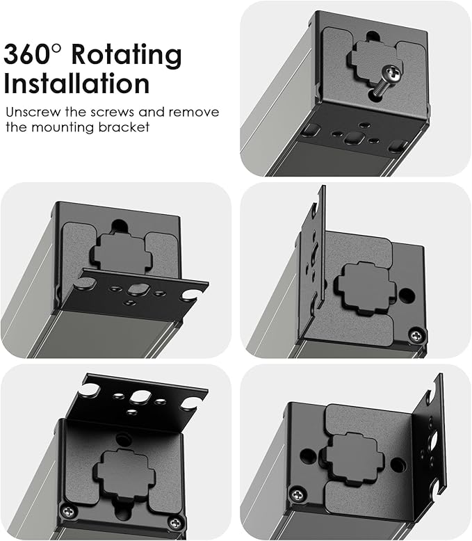 JUNNUJ Heavy Duty Power Strip Wall Mount, 20 Amp Surge Protector 1200J Metal 8 Outlet Under Desk Mounted 20A, Garage Power Bar Table Socket Industrial Outlets 6-20R T-Slot, 15FT 12AWG Extension Cord