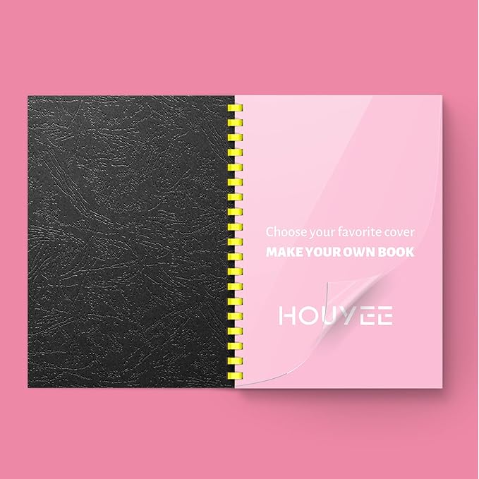 HOUYEE Binding Covers and Combs Set, 8.5x11 Inches, Including 50 Pcs Leather Texture Paper Binding Covers, 50 Pcs 8 Mil Clear PVC Sheets and 20 Pcs Assorted Combs