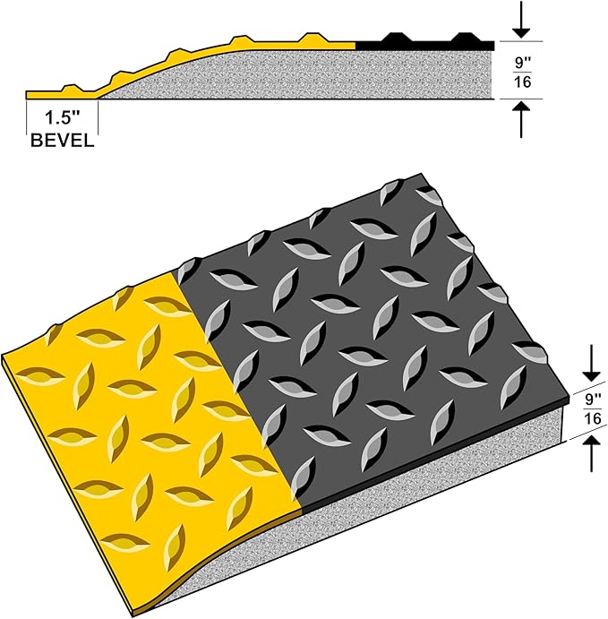 Rhino Mats, American Classic Diamond Anti-Fatigue Mats, Industrial Ergonomic Comfort Standing Mat for Work, Home, Garage, Office, Kitchen or Anywhere (Black/Yellow 9/16" Thick, 2 FT. x 15 FT.)