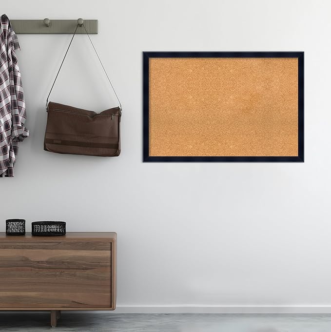 Amanti Art Natural Cork Board for Wall, 26x38 Vision Board with Black Wood Frame, Large Corkboard Office Decor for Home Organization, Modern Contemporary Corkboard Pinboard to display items for home