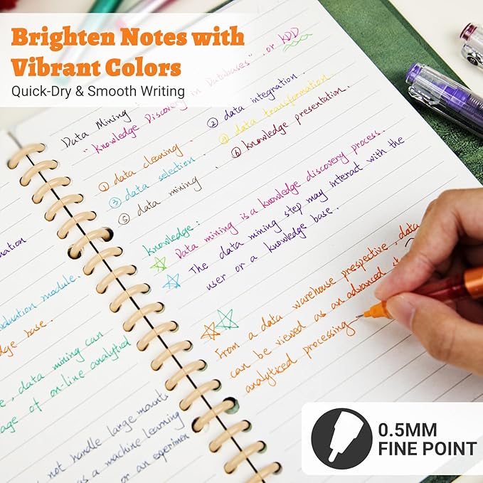 12 Colors Liquid Ink Rollerball Pens For Journaling, 0.5mm Fine Point Bible Pens, No Bleed and Quick-Dry, Smooth Writing Gel Pens for Bullet Journal and Taking Notes