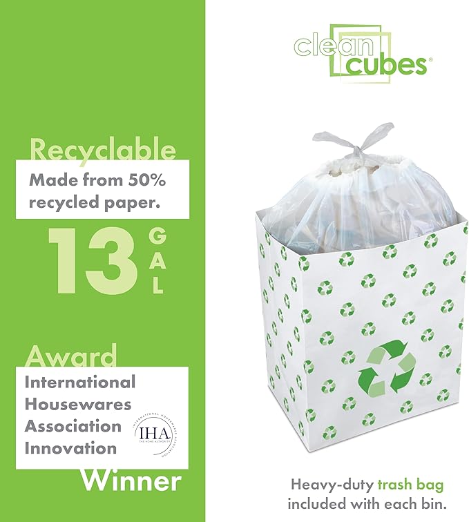 | 13 Gallon Disposable Trash Cans (6-Pack) with Fitted Trash Bags - Reusable Garbage and Recycling Bins for Parties, Events, and More (Recycle - 17" Height x 13.5" Width x 10" Depth)