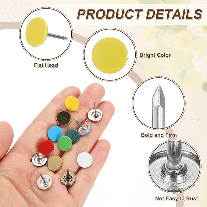 uxcell 100Pcs Upholstery Tacks, 11mmx17mm Flat Head Thumb Tack Decorative Furniture Nails Push Pins for Furniture Sofa Headboards, Yellow
