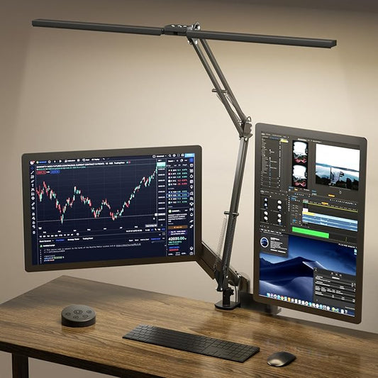 SKYLEO Led Desk Lamp for Home Office - 2400LM Ultra Bright Desk Light -Eye Caring Desk Lamp with Clamp - Adjustable Office Lamp with Remote Control- Easy Installation - 24W Black