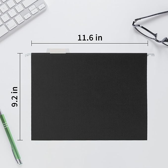 Black Hanging File Folders,50 Packs Letter Size File Folder,Designed for Bulky Files,Filing Cabinet,1/5 Adjustable Tabs for Office,School,Home