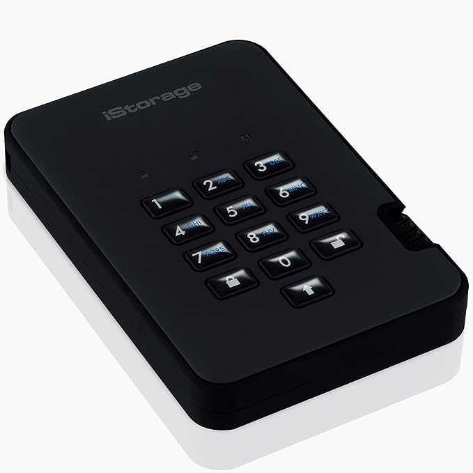 iStorage diskAshur2 HDD 5 TB | Secure Portable Hard Drive | Password Protected | Dust/Water-Resistant | Hardware Encryption