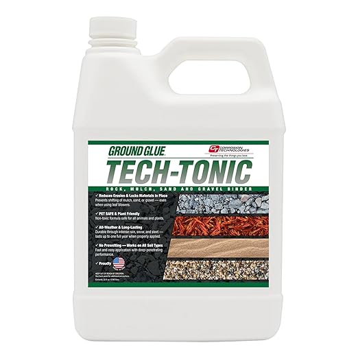 Ground Glue Tech-Tonic Landscape Adhesive for Rock, Mulch, and Sand, Weatherproof Long-Lasting Stabilizer for Trails & Slopes, Pet-Safe Binder for Pea Gravel, Bark & Flower Beds, 32 Fl. Oz.