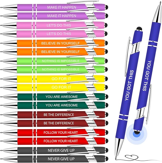 20 Pcs Inspirational Pens - Motivational Ballpoint Pens Bulk with quotes Stylus Tip Gifts for School Office Supplies Black Ink