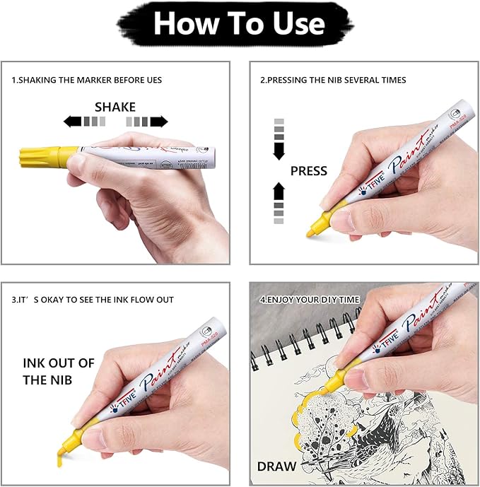 Black Paint Pens Markers - 12 Pack Oil Based Permanent Marker, Medium Tip, Never Fade, Quick Dry, Waterproof Paint Pen for Rocks Painting, Wood, Fabric, Plastic, Canvas, Glass, Metal