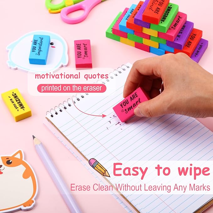 180 Pcs Inspirational Erasers for Kids Christian Pencil Erasers Bulk, Back-to-School Gifts Motivational and Cute Supplies for Students Classrooms, Drawing (Multicolor,Motivational)