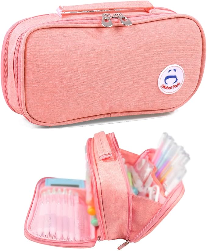 Pencil Case Pen Bag Holder Pouch Large Handle Big Capacity Desk Organizer Storage Marker Box Stationary Makeup Cosmetic Double Zippers for School Office Students Teen