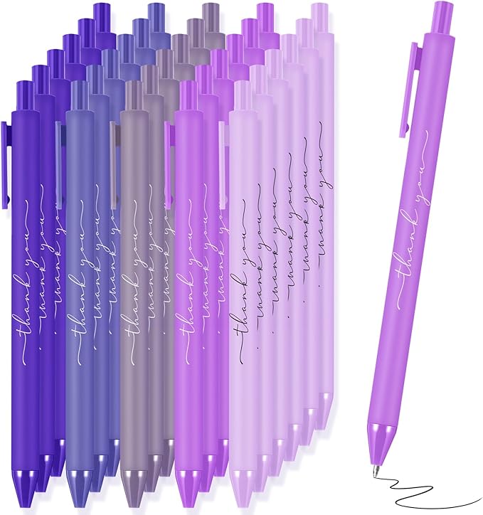 30pcs Thank You Pens Bulk Cute Multicolor Ballpoint Pen for Men Women Server Accessories Employee Holiday Appreciation Gifts for Teacher Office Back to School Party Favor (Purple)