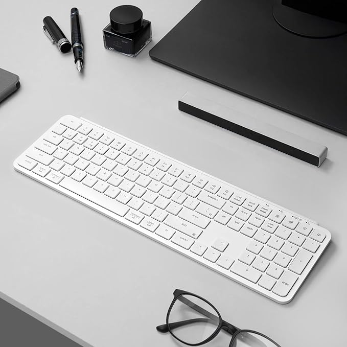 Keychron B6 Pro Ultra-Thin Wireless Keyboard, Full-Size ZMK with Numeric Keypad Quiet Typing, 2.4 GHz/Bluetooth 5.2/Wired Connection Long Battery Life, Compatible with Mac Windows Linux - Ivory White