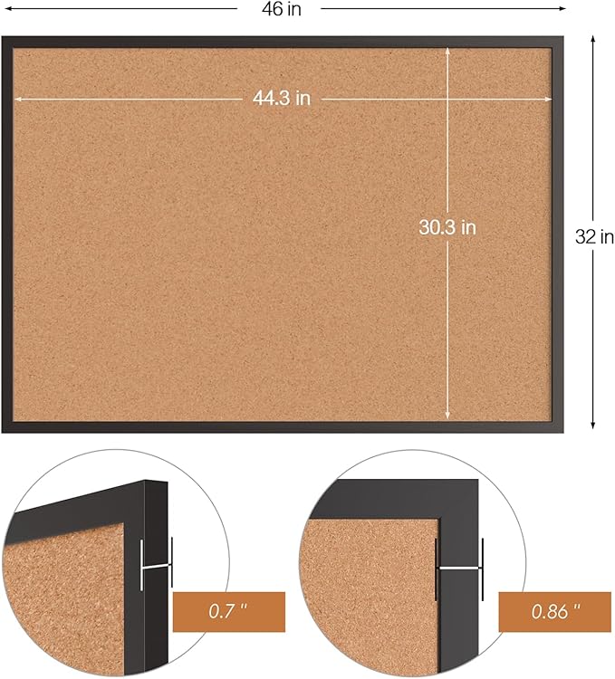 Board2by Cork Board Bulletin Board 48 x 36, Black Wood Framed 4x3 Corkboard, Office Board for Wall, Large Notice Pin Board for School, Home & Office