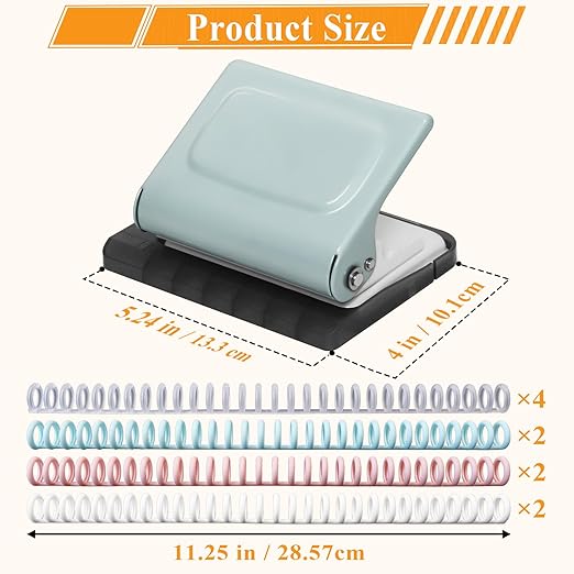 10 Hole Punch Binding Machine for Planners with 10 Multi-Color Binder Rings, 30 Holes on A4, 20 Holes on A5, 26 Holes on B5, 10 Sheet Capacity (Pale Blue)