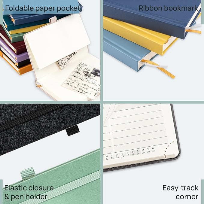 POPRUN Pocket Planner 2025-2026, (Purse Size 4''x 6.25'' Hard Cover) Academic Year Calendar Daily Weekly and Monthly (July 25-June 26) with Hourly Time Slots, 100 GSM Paper - Black