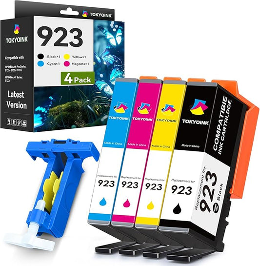 923 Ink Cartridges Combo Pack Replacement for HP 923e 923 923XL Ink Cartridges Work for OfficeJet 8120 8122e 8123 OfficeJet Pro 8130 8135e 8138e 8139e Printer Without Chip (4 Pack)