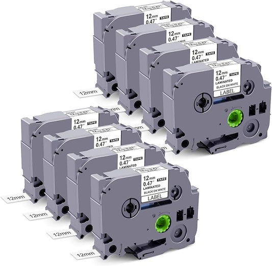 8Pack Compatible with Brother P Touch Label Tape 12mm 0.47 Laminated White TZe-231 TZe 231 TZe TZ Tape Refill Compatible with Brother P-Touch Label Maker PT-D210 PT-H110