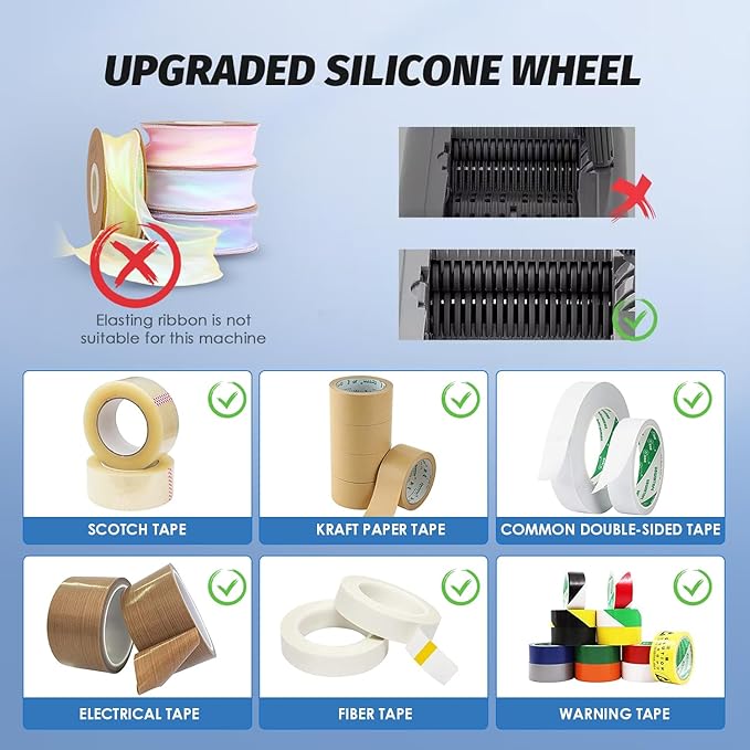 Automatic Tape Dispenser, Electric Ribbon Cutting Machine, Upgraded Silicone Wheel for 6-60mm Width Tape/Ribbon, Max. Cutting Length 999mm, 110V, Unsuitable for Elastic Ribbons