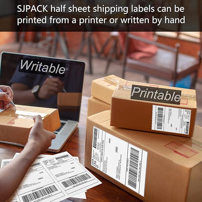 1000 Half Sheet Self Adhesive Shipping Labels, 8.5" x 5.5" Address Labels for Laser & Inkjet Printers(1000 labels-500 Sheet)