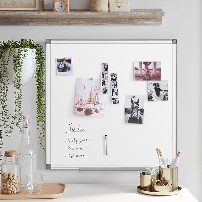 24"x24" Magnetic Whiteboard Wall Mount Dry Erase Board for Home Office, Dorm Room, Cubicle | Square White Board | Space-Saving White Board