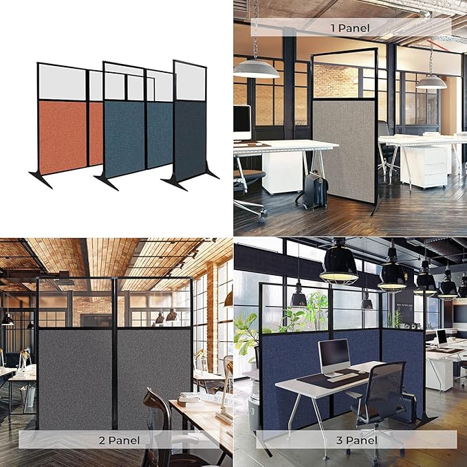 Versare Workstation Partition | Portable Wall Divider | Modern Office Cubicle | Free Standing Privacy Screen | Flexible Work Space | 33" x 70" W/Window, Papaya Fabric Panels