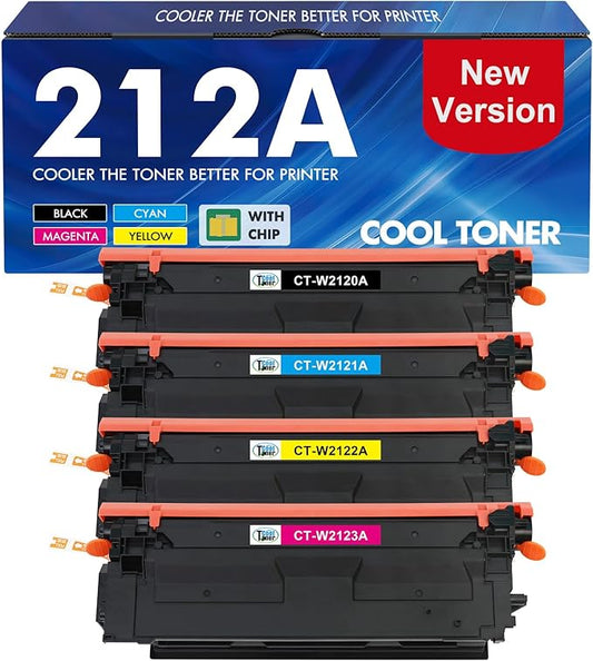 212A 212X Toner Cartridges 4 Pack Compatible for HP 212A 212X W2120A W2120X (with Chip) for Color Laserjet Enterprise M555dn M554dn M555x M554 M555 MFP M578 Series Printer Ink (New Version-BK/C/Y/M)