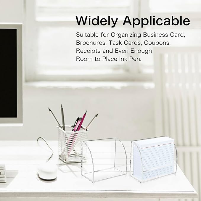 2 PCS Index Card Display Stand 4.7 X 2.4 X 6.3 Acrylic Card Holder for Desk File Note 4x6 Clear Postcard Stand Index Card Rack Acrylic Business Stand for Office Business Classroom(No Card)