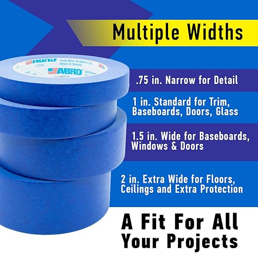 ABRO Blue Painters Tape 2 Inch Wide, 48mm x 55M, All Purpose Blue Tape, Temporary Labeling, Easy Tear, Clean Removal, Masking Tape Colored DIY or Pro