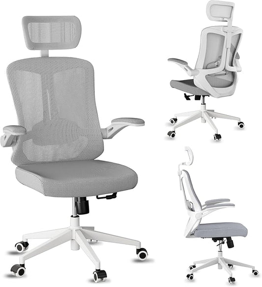 Mesh Office Executive Chair High Back Adjustable Home Desk Chair, Swivel Computer Managerial Chair with Lumbar Support (Grey)