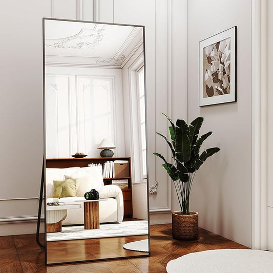 Full Length Mirror with Stand, 68"x24" Floor Mirror with Aluminum Alloy Frame, Full Body Mirrors,Free Standing or Wall-Mounted Mirrors for Living Room, Black