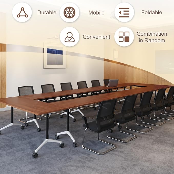 Folding Conference Room Table, Modern Conference Tables with Wheels, Large Rectangular Mobile Training Tables for Office Classroom, Foldable Modular Boardroom Seminar Table (10pack L70.9in)